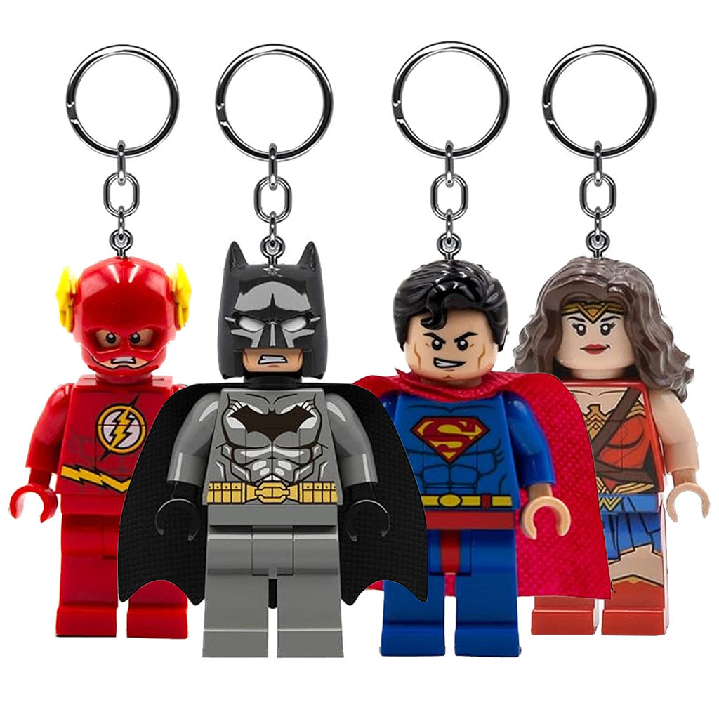 LEGO DC Comics Superheroes Keychain with LED Lite - The Flash, Batman, Superman and Wonder Woman Set
