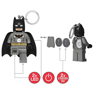 LEGO DC Comics Superheroes Keychain with LED Lite - Batman Figure with Instructions on how to replace/input batteries and what button to press to turn on lights