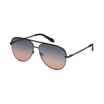 Quay Unisex High Key Classic Aviator Sunglasses - Black Frame/Smoke to Coral Lens - 3/4 view