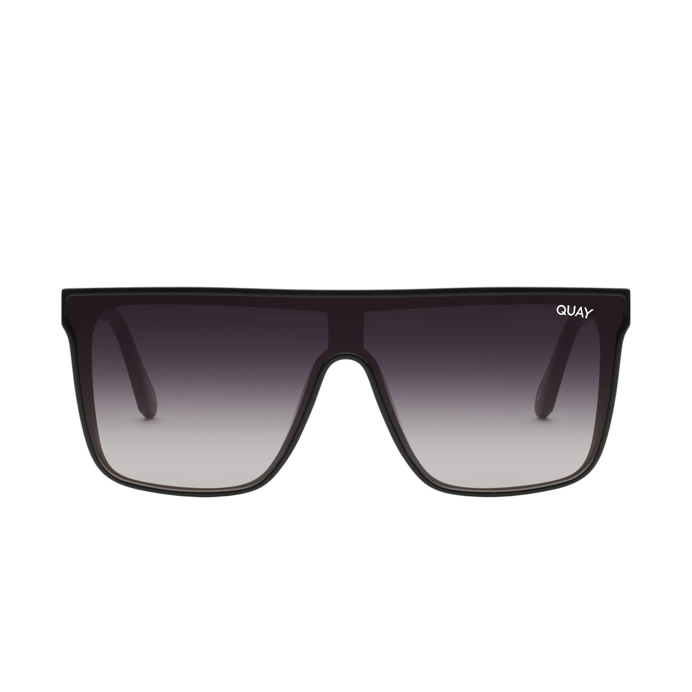 Quay Women's Nightfall Flat Top Shield Sunglasses - Black Frame/Black Fade Polarized Lens  - front