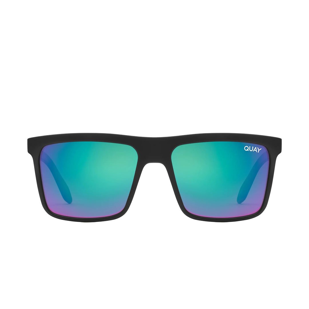 Quay Unisex Let It Run Oversized Square Sunglasses (Matte Black Frame/Navy Polarized Lens) - front