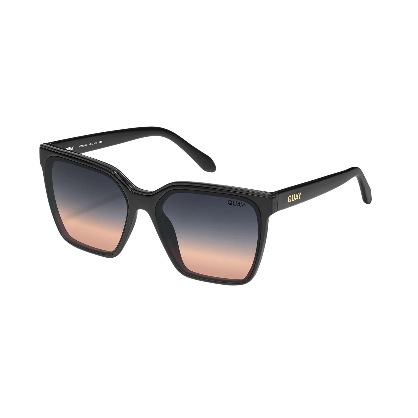 Quay Women's Level Up Square Sunglasses (Matte Black Frame/Black Fade to Coral Lens) - 3/4 angle