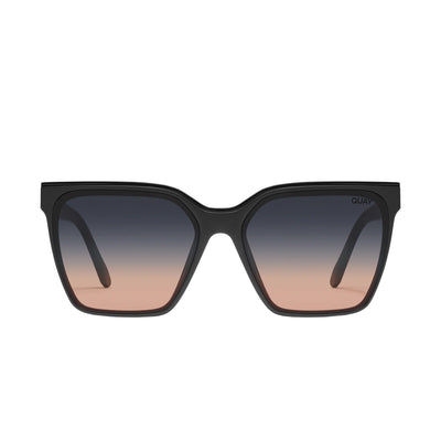 Quay Women's Level Up Square Sunglasses (Matte Black Frame/Black Fade to Coral Lens) - front