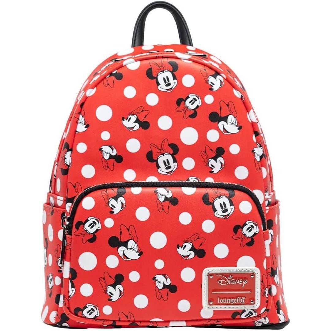 disney loungefly minnie mouse red mini backpack Exclusive Double Strap Shoulder Bag With Three Interchangeable Scented Bows Over the rest of the bag Loungefly Disney Minnie Rocks The