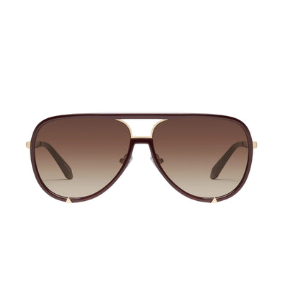 Quay Women's Coffee Run Oversized Round Cat Eye Sunglasses - Espresso Frame/Brown Lens - front