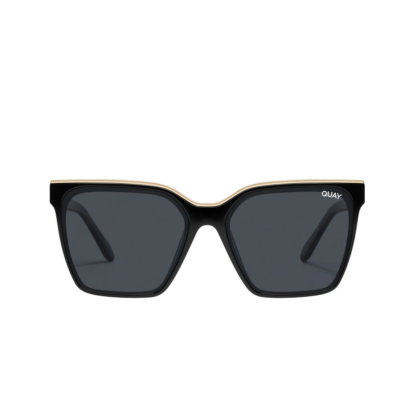 Quay Women's Level Up Square Sunglasses (Black Gold Frame/Smoke Lens) - front