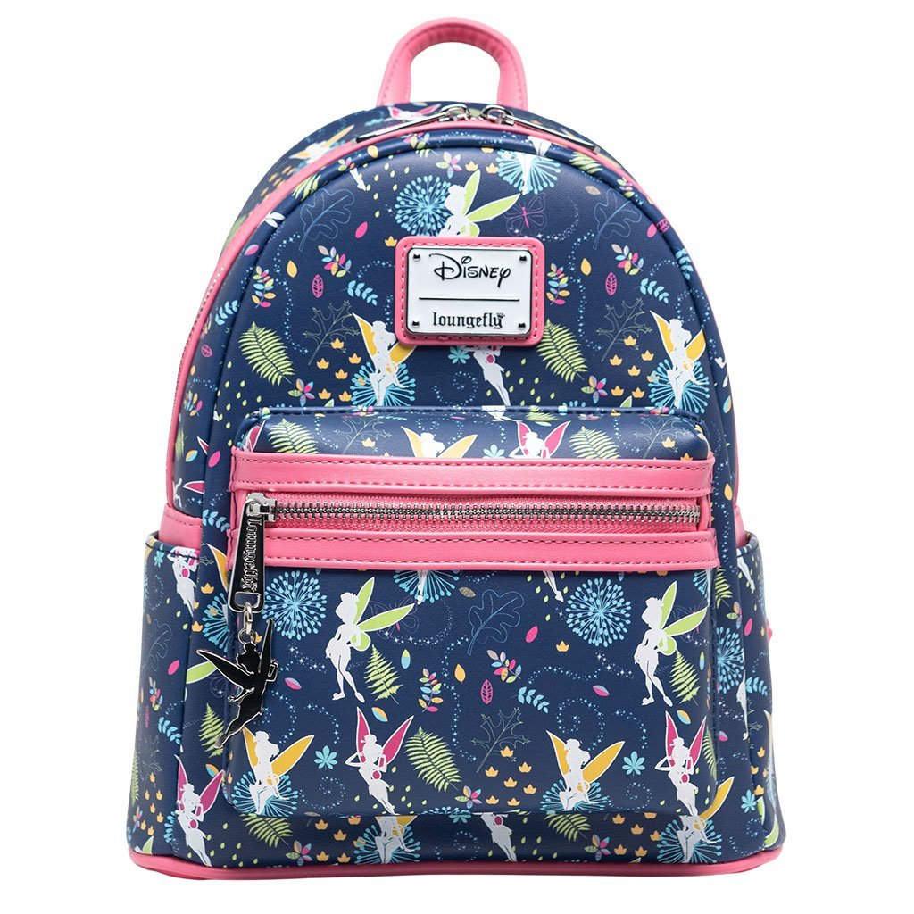 Loungefly Disney Tinkerbell Glow in the Dark Allover Print Mini Backpack w/ Pink Straps - 707 Street Exclusive
