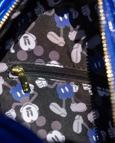 Loungefly Disney Mickey Mouse Holographic Series Mini Backpack: Sapphire - 707 Street Exclusive - Blue Holographic Loungefly backpack with Mickey Mouse lining