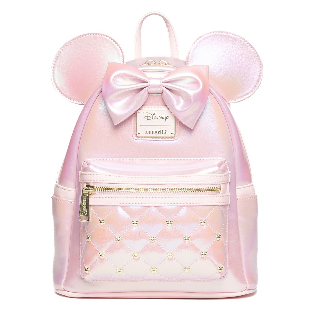 disney rose gold mini backpack Parks Minnie Mouse Sequined Backpack- Loungefly Gold Sequin Backpack Rose Gold