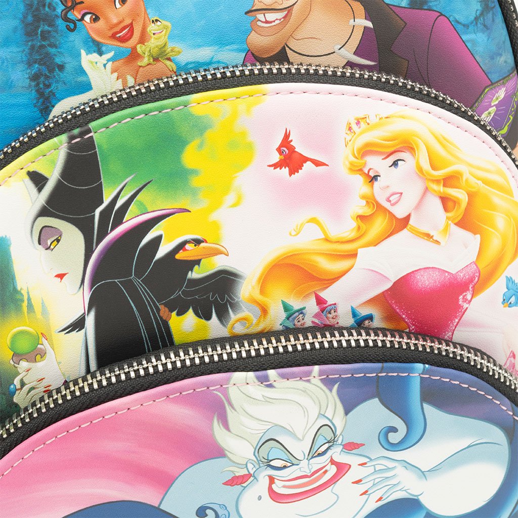 Loungefly Disney Princesses vs Villains Triple Pocket Mini Backpack - 707 Street Exclusive - Middle Close Up