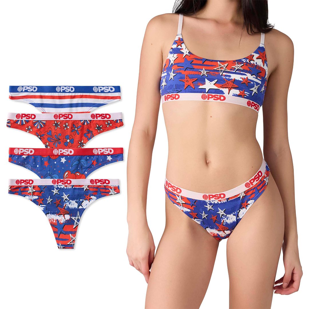 PSD Underwear Women's 4th Of July USA Patriotic Modal Thong Boxed