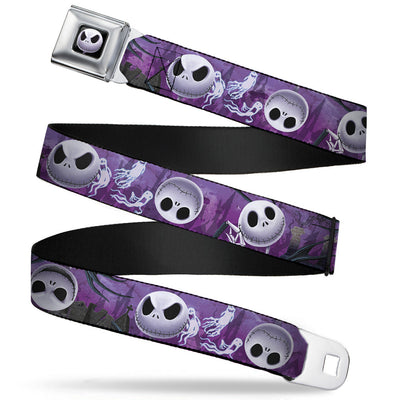 Jack Expression6 Full Color - Jack Expressions/Ghosts in Cemetery Purples/Grays/White Webbing Seatbelt Belt-FRONT