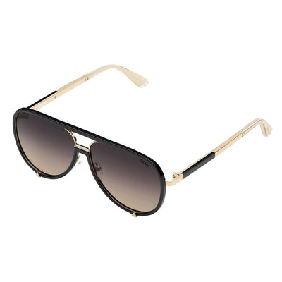 Quay Women's High Profile Luxe Aviator Sunglasses - Black Gold Frame/Smoke Taupe Polarized Lens - Full