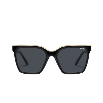 Quay Women's Level Up Square Sunglasses - Black Gold Frame/Smoke Polarized Lens - Front
