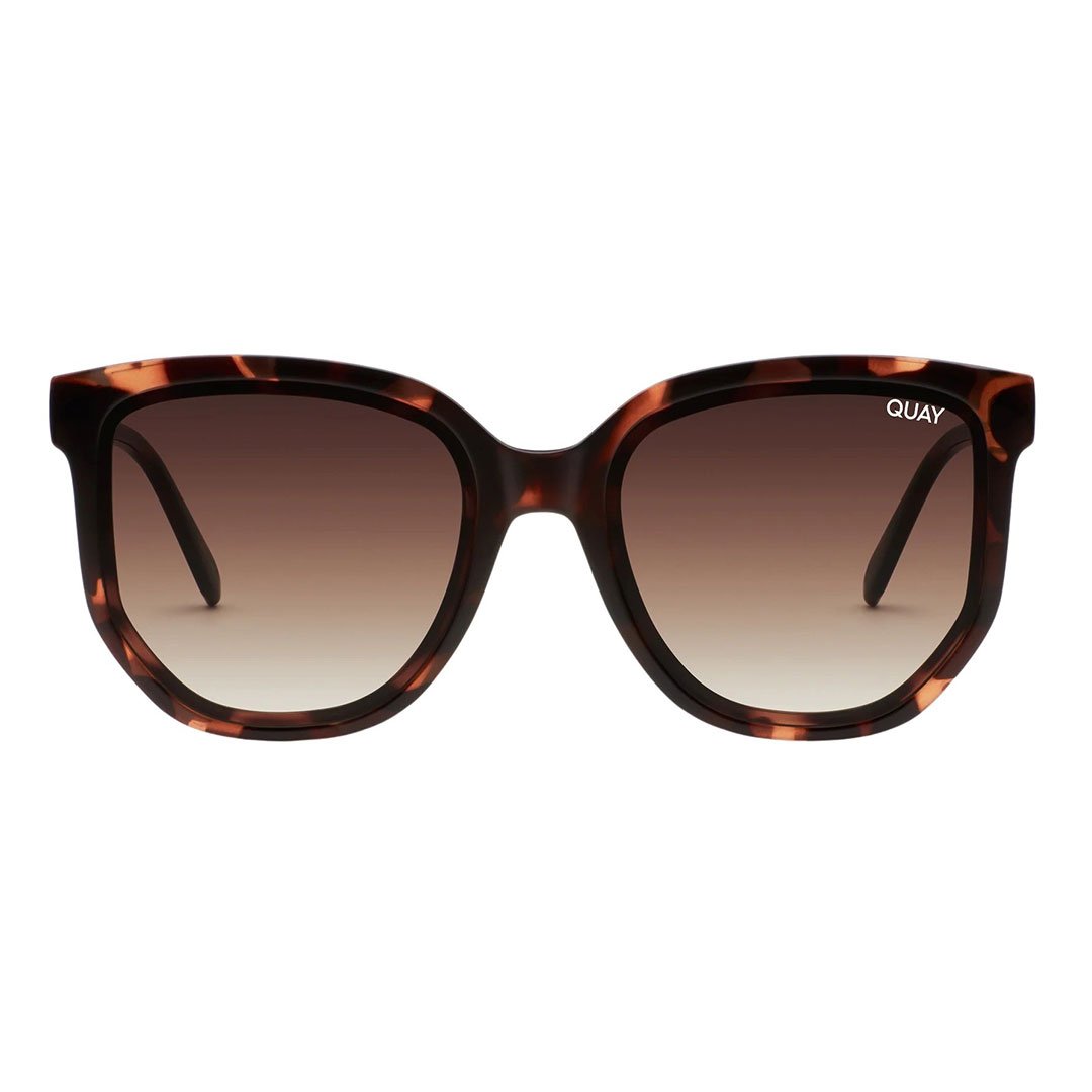 Quay Women's Coffee Run Oversized Round Cat Eye Sunglasses - Tortoise Frame/Brown Polarized Lens - Front