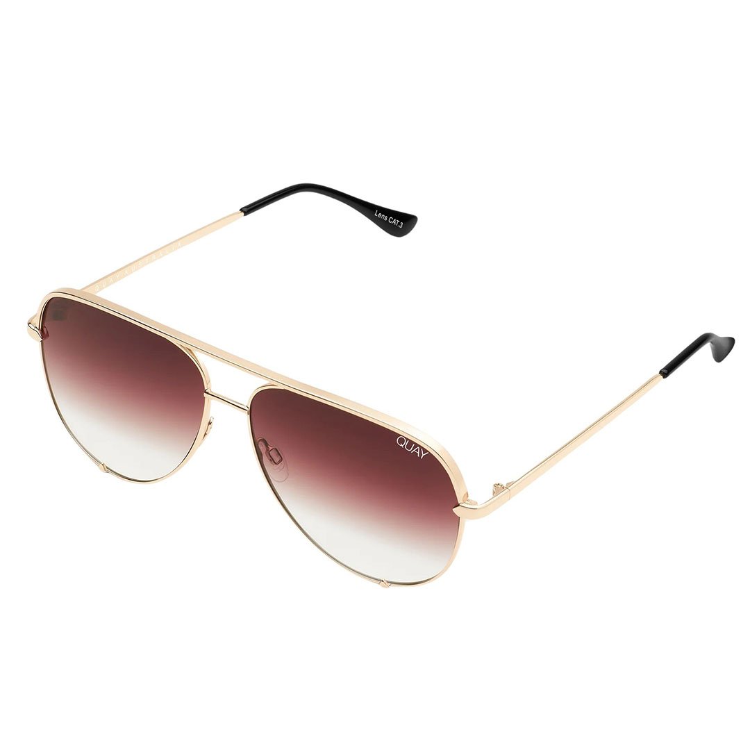 Quay Unisex High Key Mini Classic Aviator Sunglasses - Gold Frame/Brown Fade Polarized Lens - Full