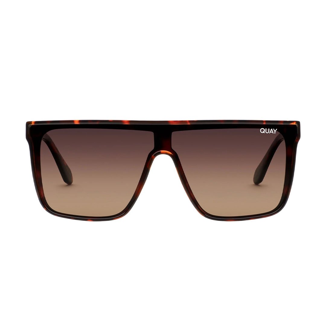 Quay Women's Nightfall Flat Top Shield Sunglasses - Tortoise Frame/Brown Polarized Lens - Front