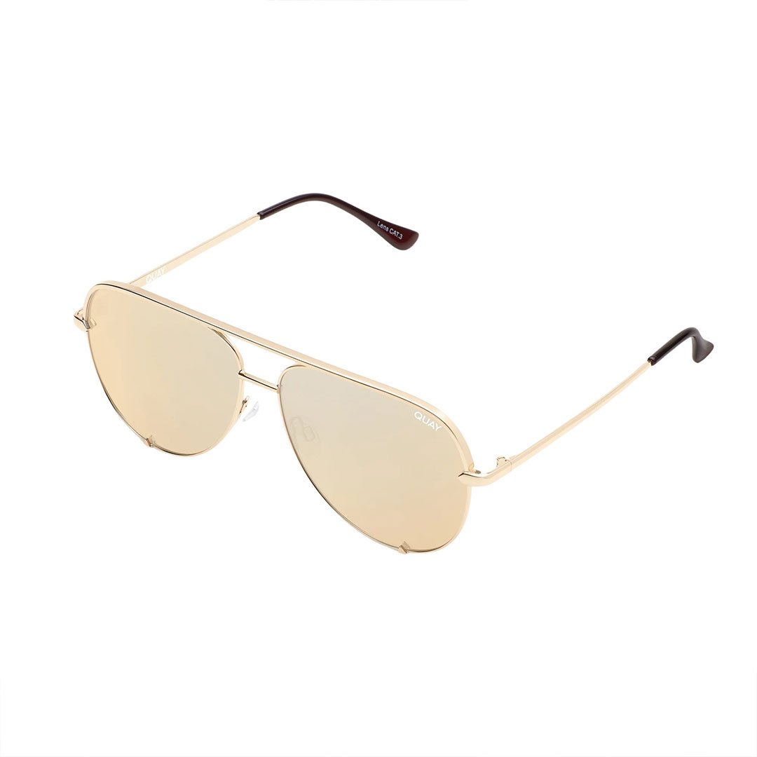 Quay Unisex High Key Classic Aviator Sunglasses - Gold Frame/Gold Polarized Lens - Full