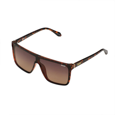 Quay Women's Nightfall Flat Top Shield Sunglasses - Tortoise Frame/Brown Polarized Lens - Full