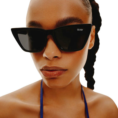 Quay Women's Call The Shots Cat Eye Sunglasses - Black Frame/Smoke Polarized Lens - Model 2