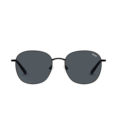 Quay Women's Jezabell Oversized Round Sunglasses - Black Frame/Smoke Polarized Lens - Front