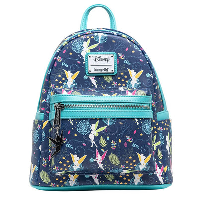 707 Street Exclusive - Loungefly Disney Tinkerbell Glow in the Dark Allover Print Mini Backpack w/ Teal Straps - Front