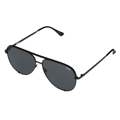 Quay Unisex High Key Classic Aviator Sunglasses - Black Frame/Smoke Polarized Lens - Full