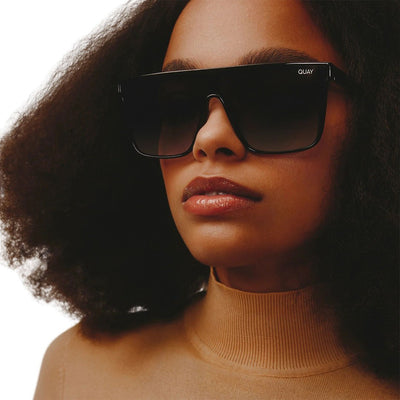 Quay Women's Nightfall Flat Top Shield Sunglasses - Black Frame/Smoke Polarized Lens - Model