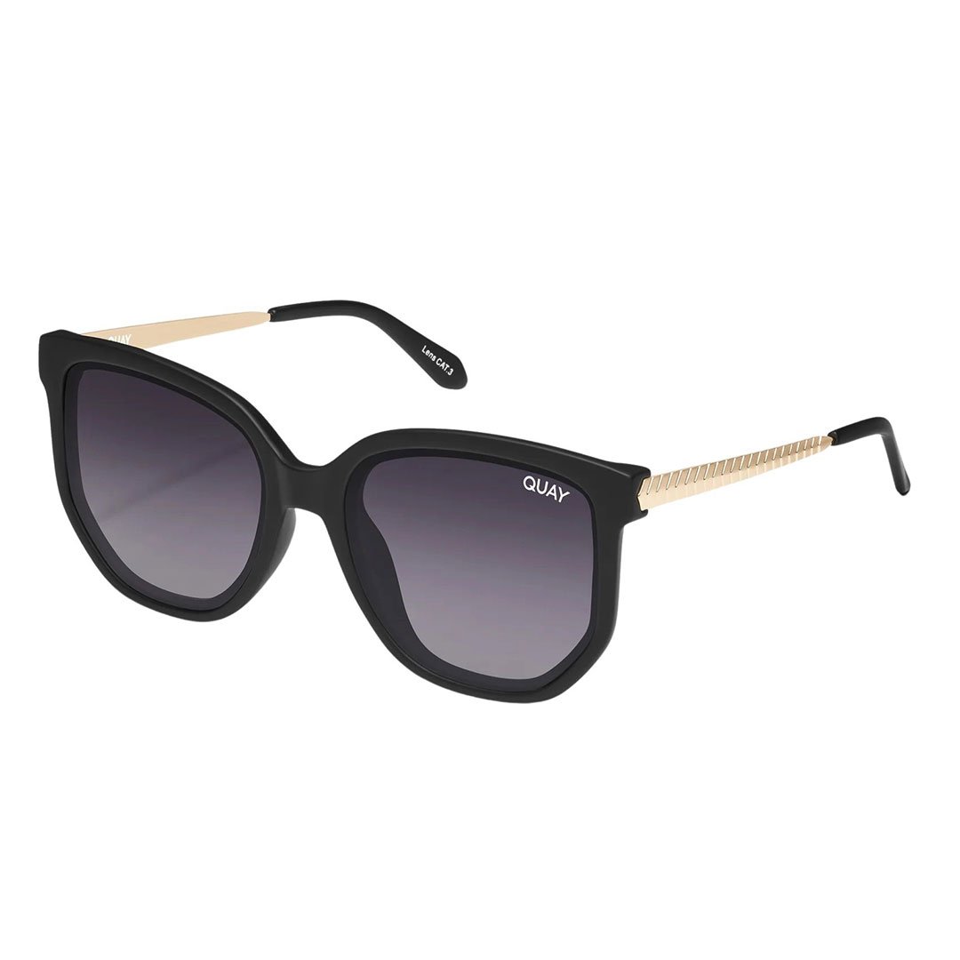 Quay Women's Coffee Run Oversized Round Cat Eye Sunglasses - Black Frame/Smoke Polarized Lens - Full