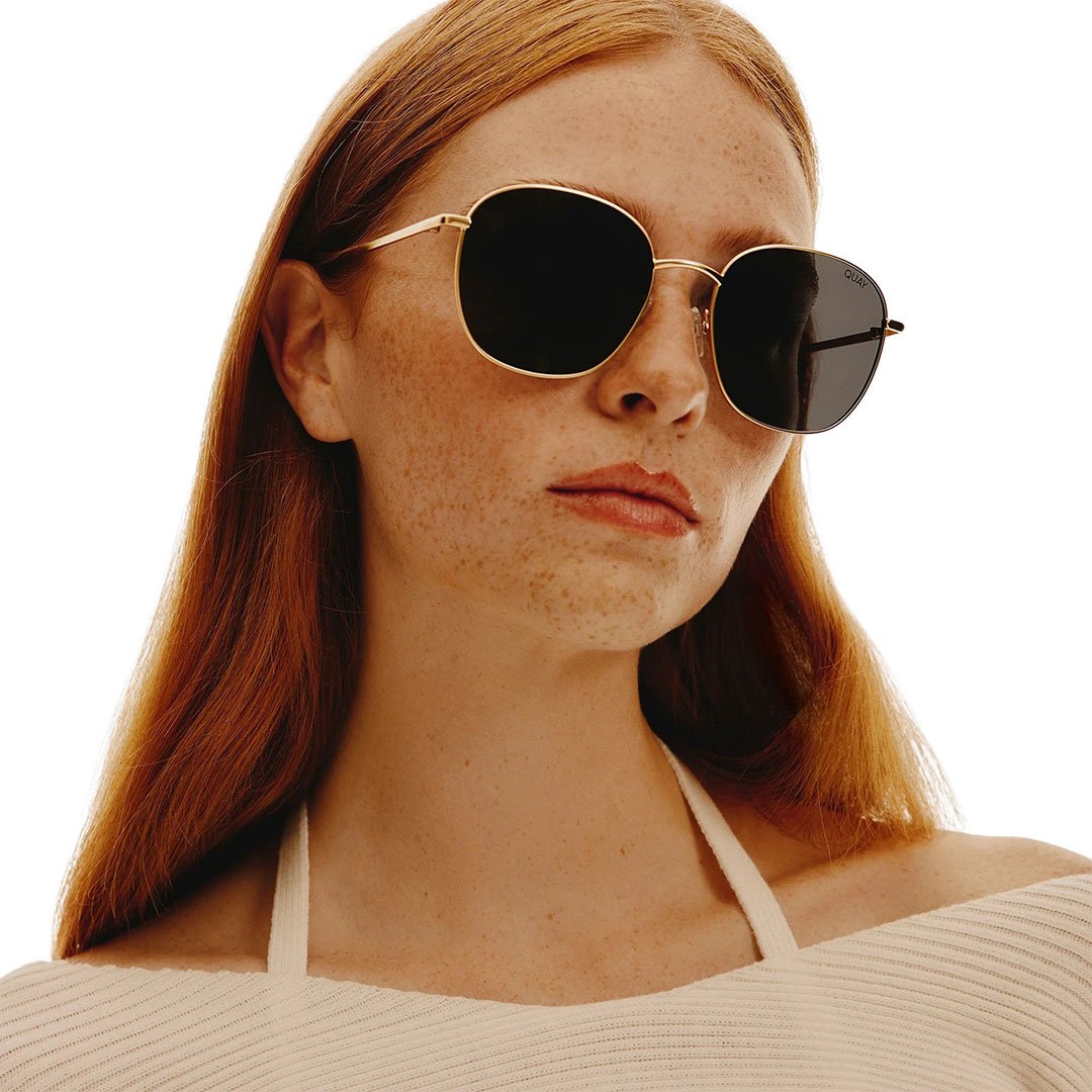 Quay Women's Jezabell Oversized Round Sunglasses - Gold Frame/Smoke Polarized Lens - Model