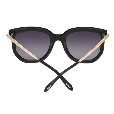 Quay Women's Coffee Run Oversized Round Cat Eye Sunglasses - Black Frame/Smoke Polarized Lens - Back