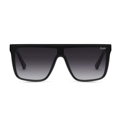 Quay Women's Nightfall Flat Top Shield Sunglasses - Black Frame/Smoke Polarized Lens - Front