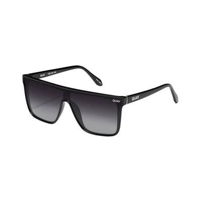 Quay Women's Nightfall Flat Top Shield Sunglasses - Black Frame/Smoke Polarized Lens - Full