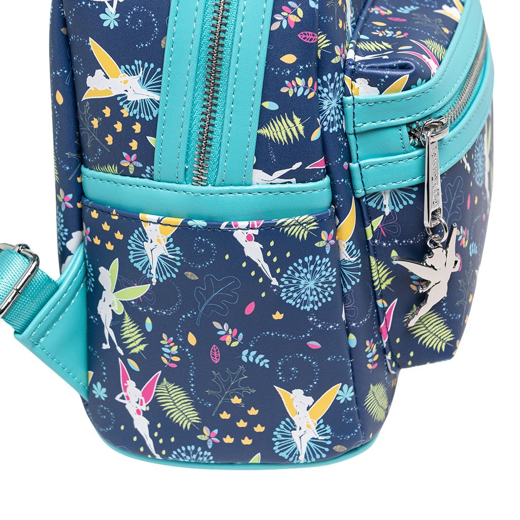 707 Street Exclusive - Loungefly Disney Tinkerbell Glow in the Dark Allover Print Mini Backpack w/ Teal Straps - Side