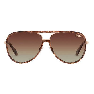 Quay Women's High Profile Luxe Aviator Sunglasses - Brown Tortoise Frame/Brown Polarized Lens - Front