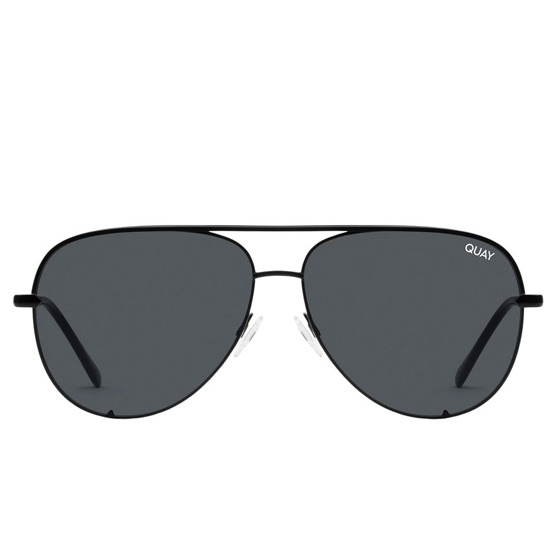 Quay Unisex High Key Classic Aviator Sunglasses - Black Frame/Smoke Polarized Lens - Front