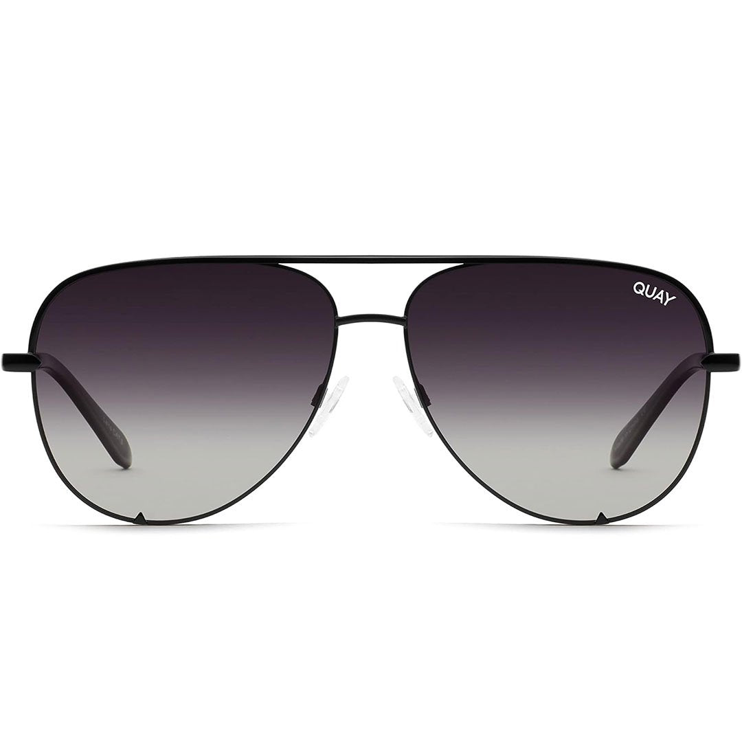 Quay Unisex High Key Mini Classic Aviator Sunglasses - Black Frame/Fade Polarized Lens - Front