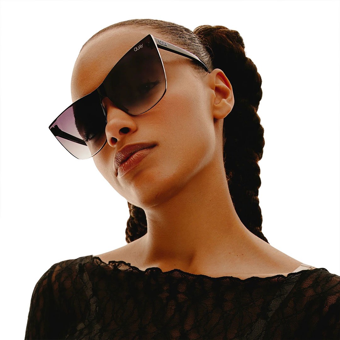 Quay Women's Come Thru Oversized Cat Eye Sunglasses - Black Frame/Fade Lens - Model 1