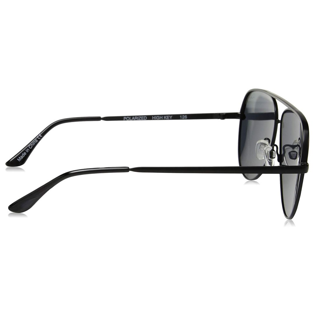 Quay Unisex High Key Classic Aviator Sunglasses - Black Frame/Smoke Polarized Lens - Side