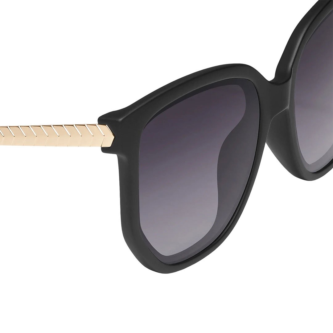 Quay Women's Coffee Run Oversized Round Cat Eye Sunglasses - Black Frame/Smoke Polarized Lens - Side detail