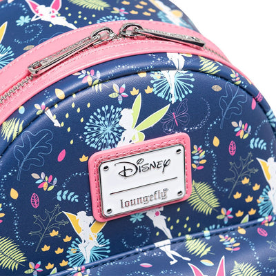 707 Street Exclusive - Loungefly Disney Tinkerbell Glow in the Dark Allover Print Mini Backpack w/ Pink Straps - Plaque