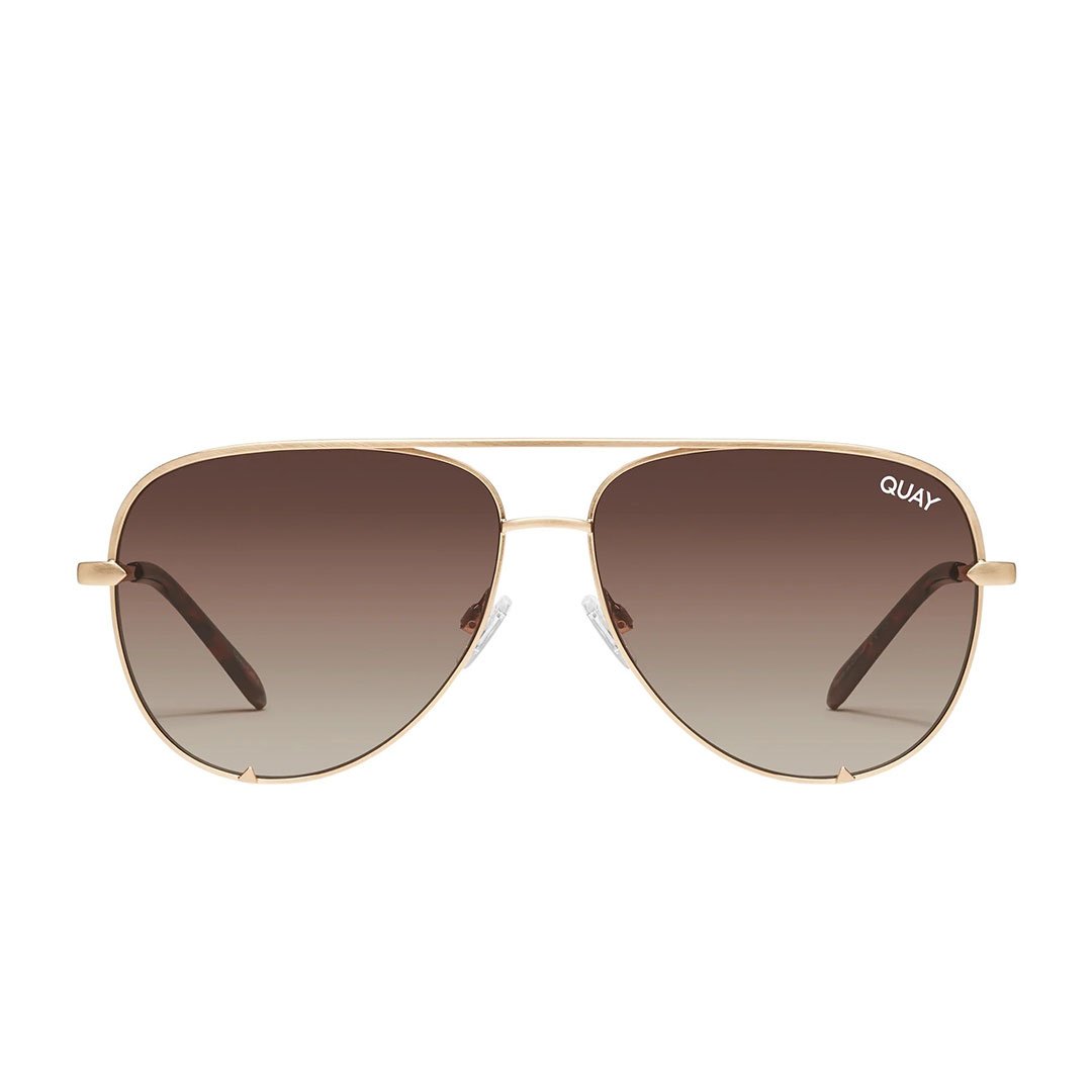 Quay Unisex High Key Classic Aviator Sunglasses - Gold Frame/Brown Fade Lens - Front