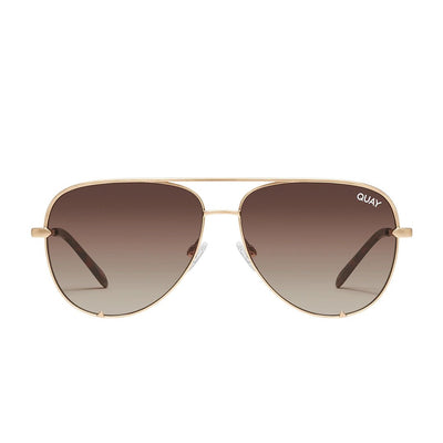 Quay Unisex High Key Classic Aviator Sunglasses - Gold Frame/Brown Fade Lens - Front
