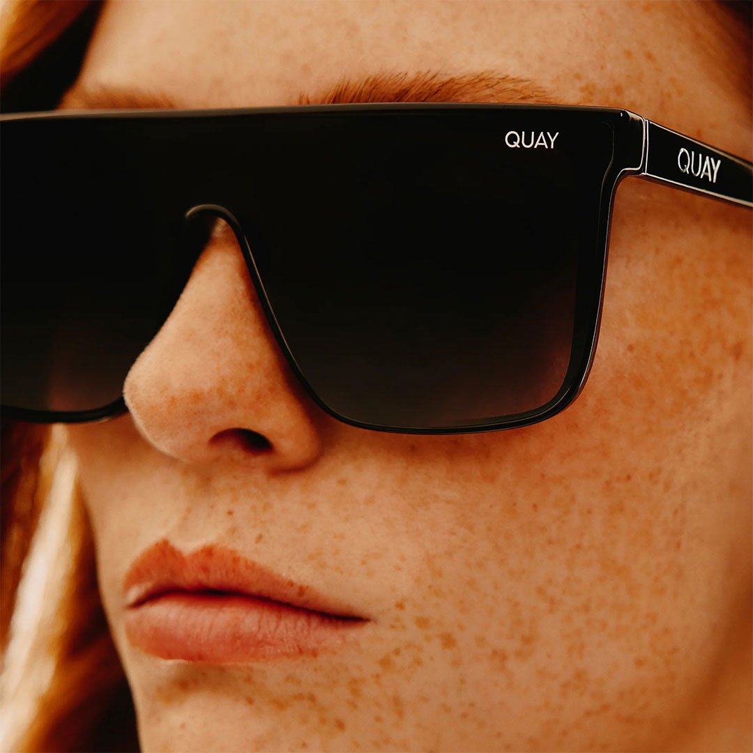 Quay Women's Nightfall Flat Top Shield Sunglasses - Black Frame/Smoke Lens - Model
