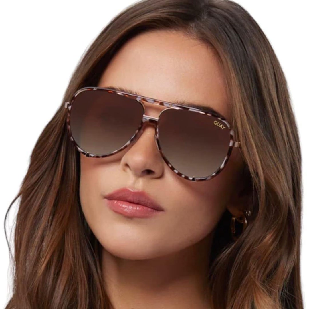 Quay Women's High Profile Luxe Aviator Sunglasses - Brown Tortoise Frame/Brown Polarized Lens - Model