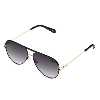 Quay Women's High Key Twist Aviator Sunglasses - Black Frame/Smoke Lens - Full