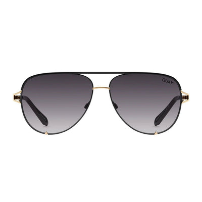 Quay Women's High Key Twist Aviator Sunglasses - Black Frame/Smoke Lens - Front