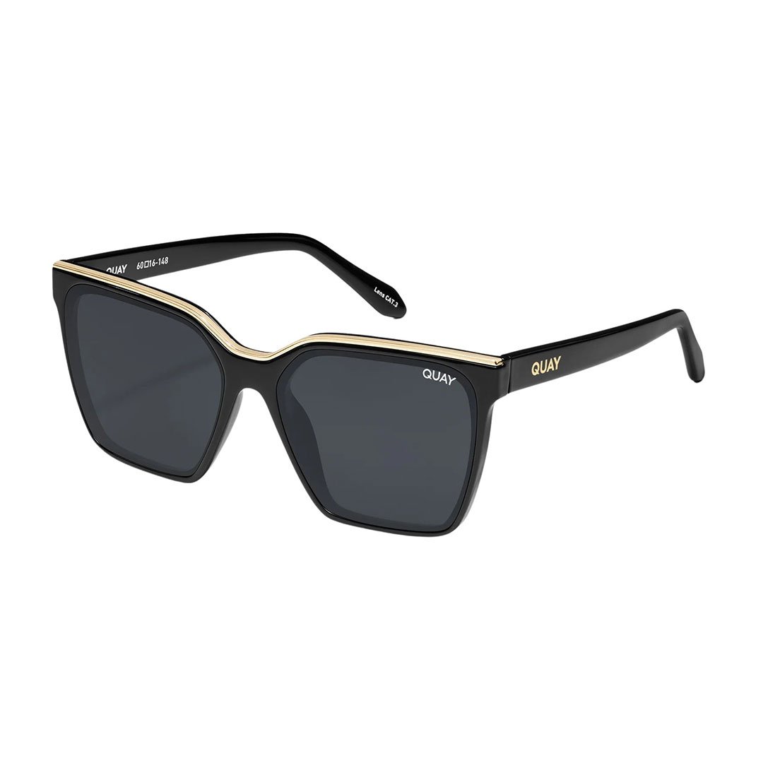 Quay Women's Level Up Square Sunglasses - Black Gold Frame/Smoke Polarized Lens - Full