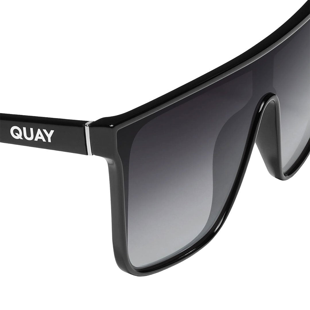 Quay Women's Nightfall Flat Top Shield Sunglasses - Black Frame/Smoke Polarized Lens - Side detail