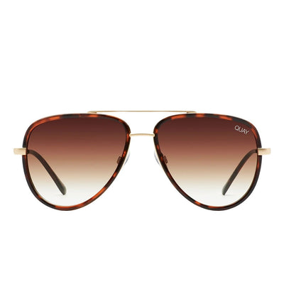 Quay Women's All In Mini Small Retro Aviator Sunglasses - Tortoise Frame/Brown Fade Lens - Front
